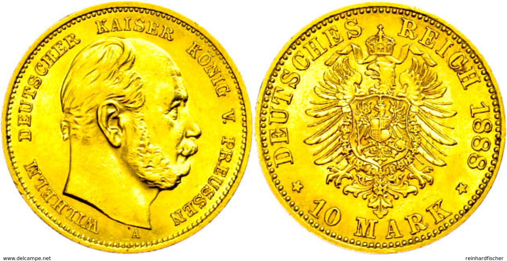 10 Mark, 1888, A, Wilhelm I., Wz. Rf., Vz., Katalog: J.245 Vz - Autres & Non Classés