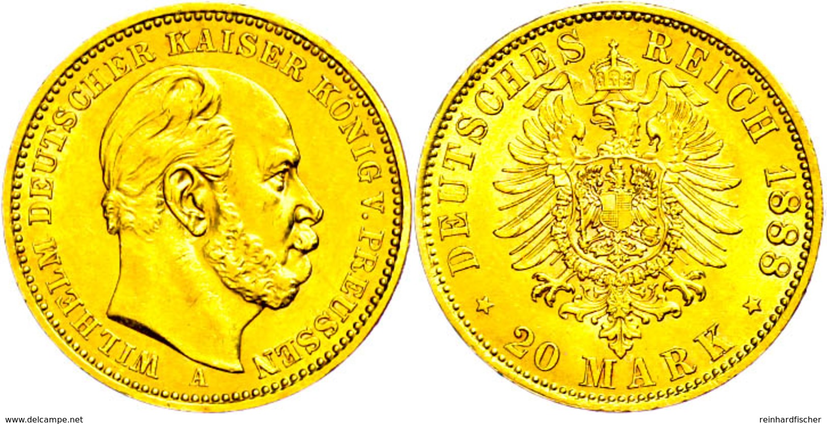 20 Mark, 1888, Wilhelm I., Wz. Rf., F. Vz., Katalog: J.246 Ss - Sonstige & Ohne Zuordnung