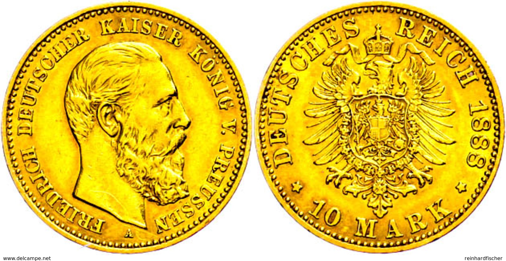 10 Mark, 1888, Friedrich II., Kl. Rf., Ss-vz., Katalog: J.247 Ss-vz - Altri & Non Classificati