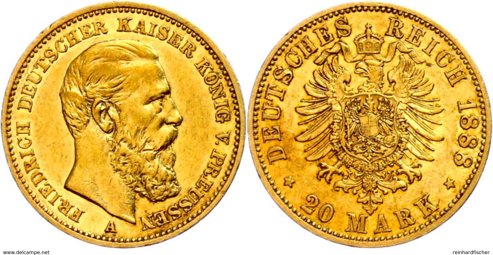 20 Mark, 1888, Friedrich III., Kl. Rf., Ss-vz., Katalog: J.248 Ss-vz - Other & Unclassified