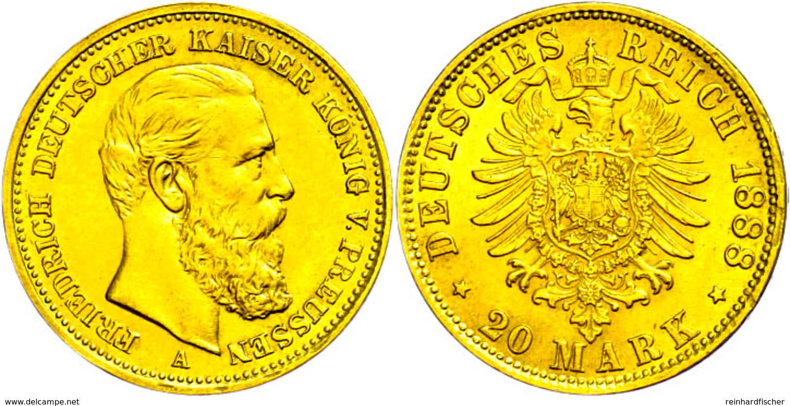 20 Mark, 1888, Friedrich III., Wz. Rf., Ss+., Katalog: J.248 Ss - Sonstige & Ohne Zuordnung