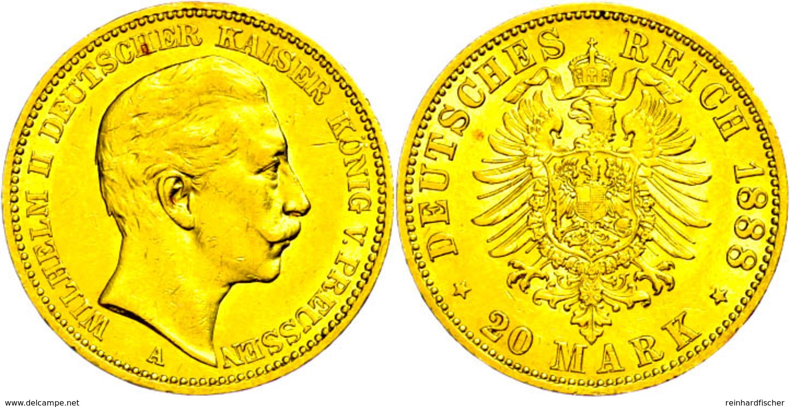 20 Mark, 1888, Wilhelm II., Wz. Rf., Ss, Katalog: J.250 Ss - Other & Unclassified