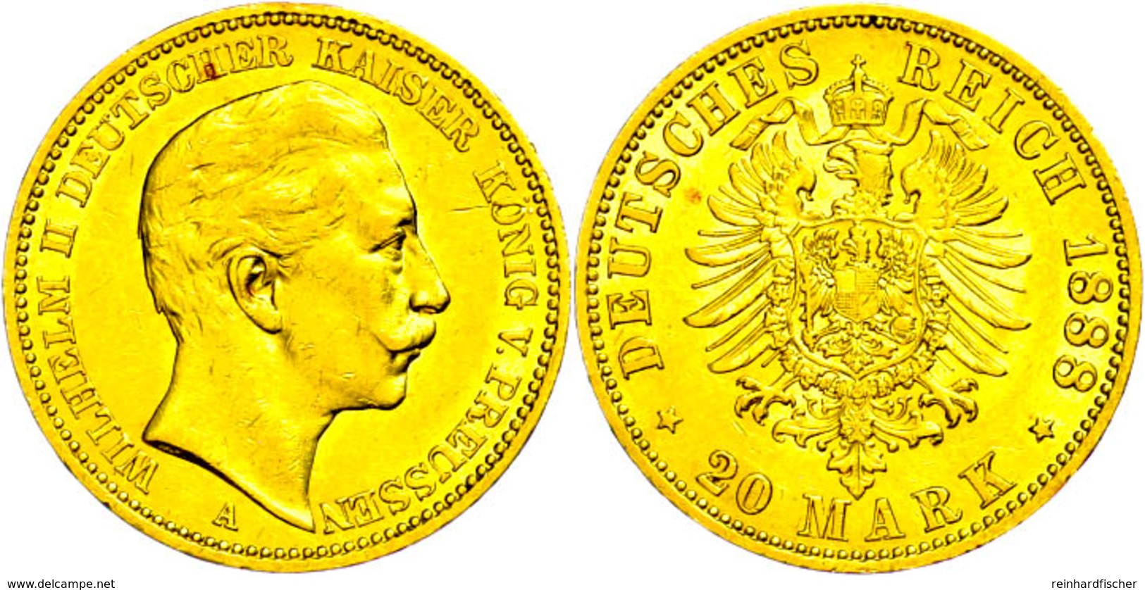 20 Mark, 1888, Wilhelm II., Wz. Rf., Ss, Katalog: J.250 Ss - Sonstige & Ohne Zuordnung