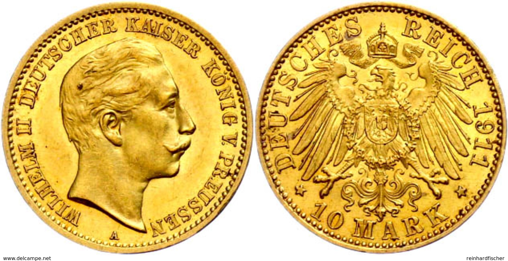 10 Mark, 1911, Wilhelm II., Minimaler Randfehler, Vz., Katalog: J.251 Vz - Sonstige & Ohne Zuordnung