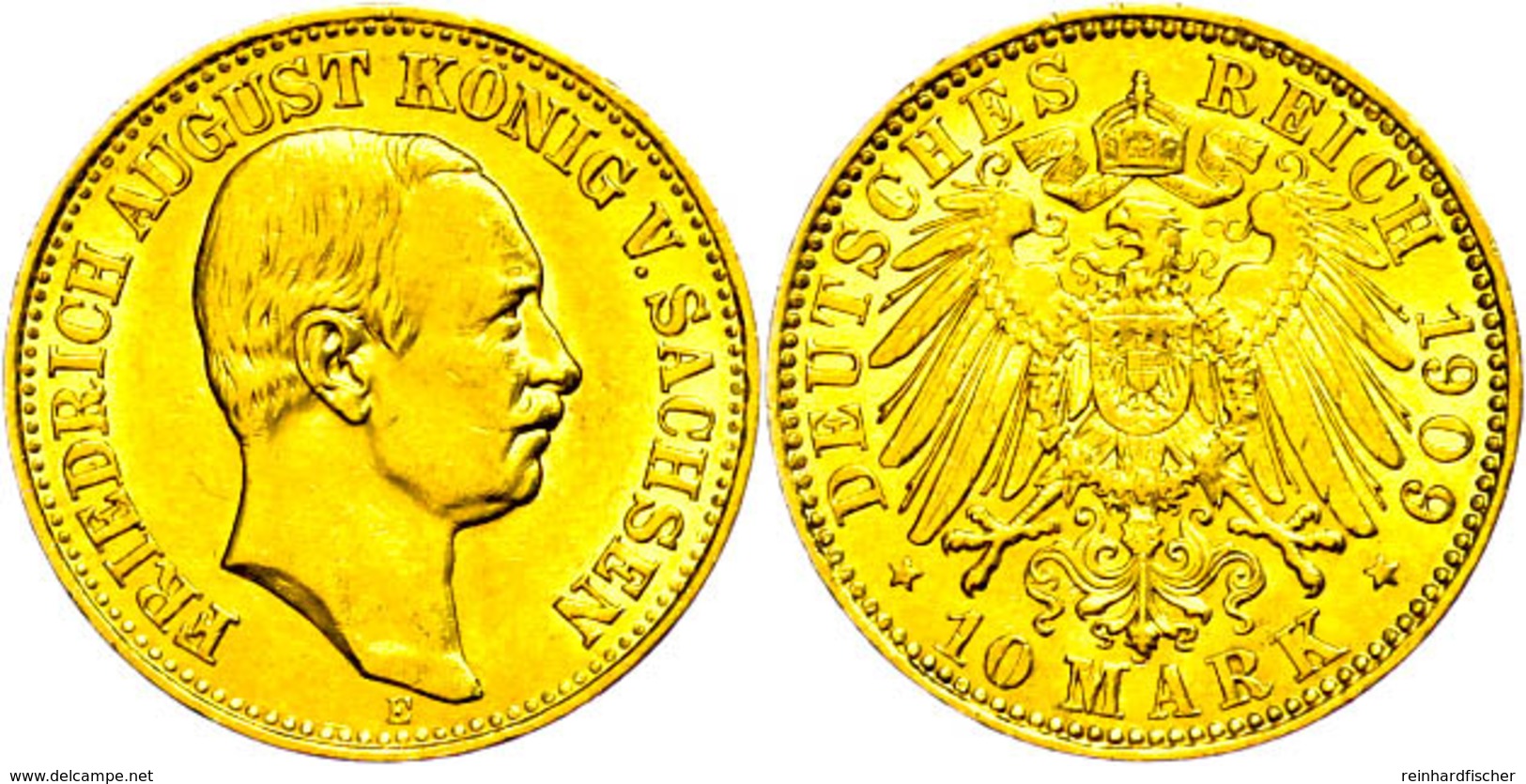 10 Mark, 1907, Friedrich August III., Wz. Rf., F. Vz., Katalog: J. 267 - Altri & Non Classificati