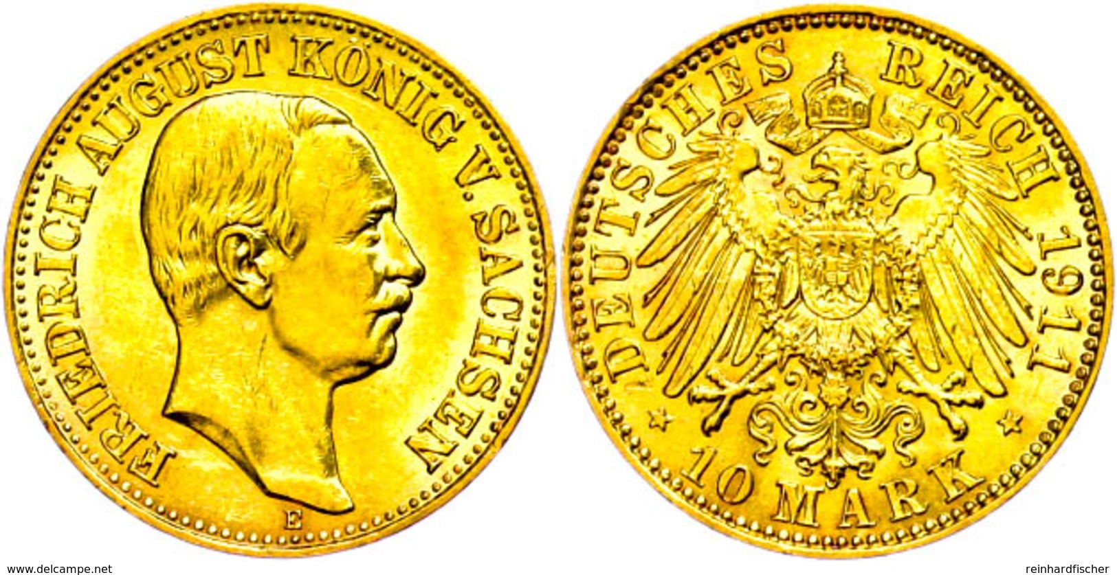 10 Mark, 1911, Friedrich August III., Avers Vz, Revers F. St., Katalog: J. 267 - Sonstige & Ohne Zuordnung