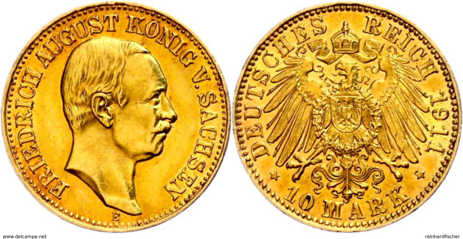 10 Mark, 1911, Friedrich August, Kl. Kr. Auf Avers, Vz-st., Katalog: J.267 Vz-st - Sonstige & Ohne Zuordnung