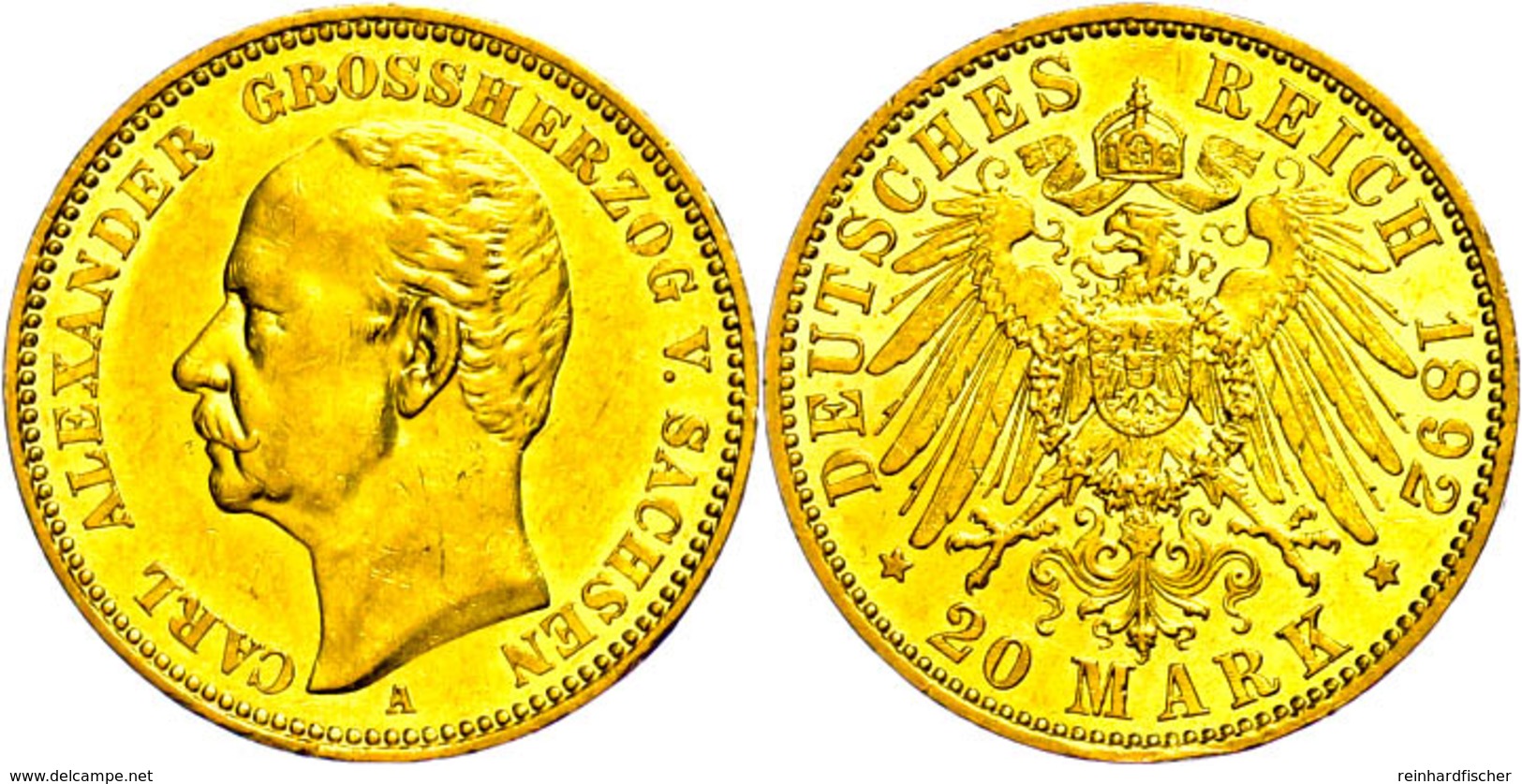 20 Mark, 1892, Carl Alexander, Kl. Kr. Auf Dem Avers, Vz., Katalog: J. 282 - Sonstige & Ohne Zuordnung