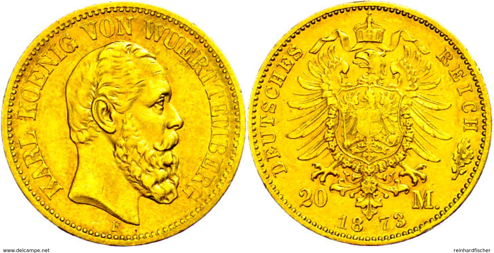 20 Mark, 1873, Karl, Wz. Rf., Ss., Katalog: J.290 Ss - Sonstige & Ohne Zuordnung