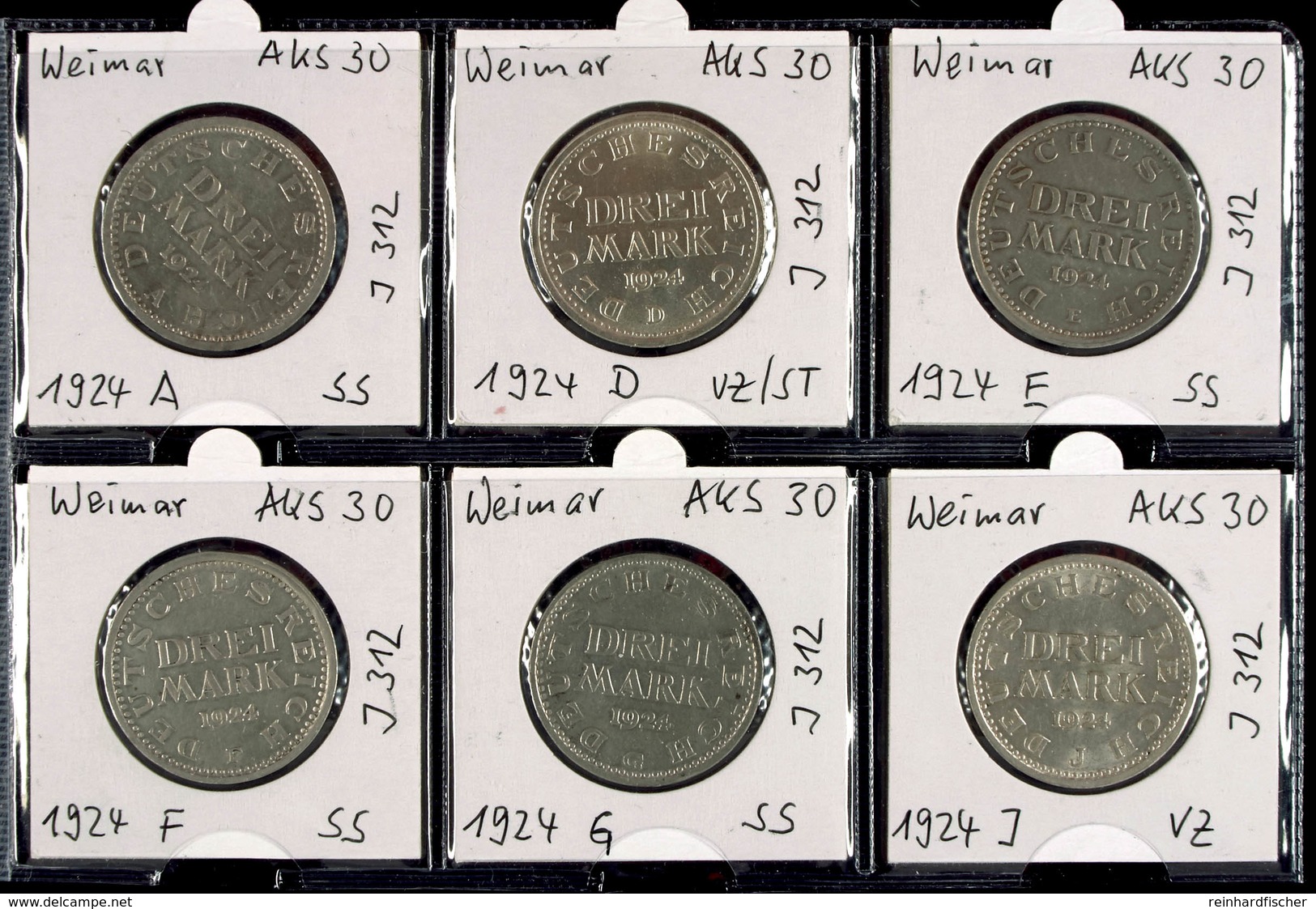 6 X 3 Mark, 1924, A, D, E, F, G Und J, Erhaltungen Ss-vz., Katalog: J.312 - Altri & Non Classificati