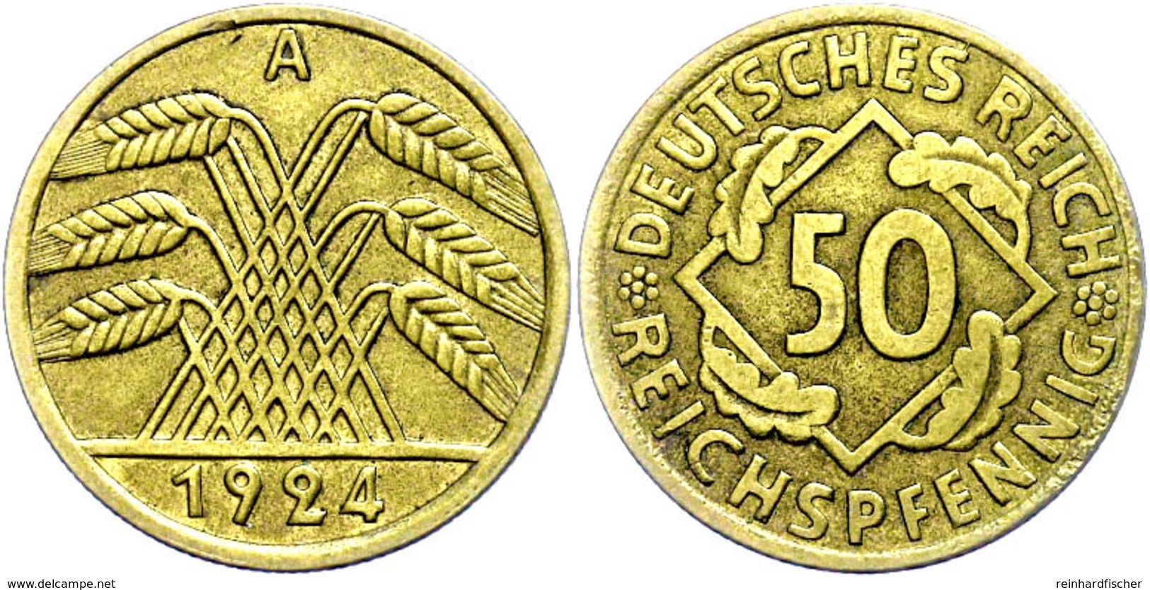 50 Reichspfennig, 1924, A, Ss., Katalog: J.318 Ss - Autres & Non Classés