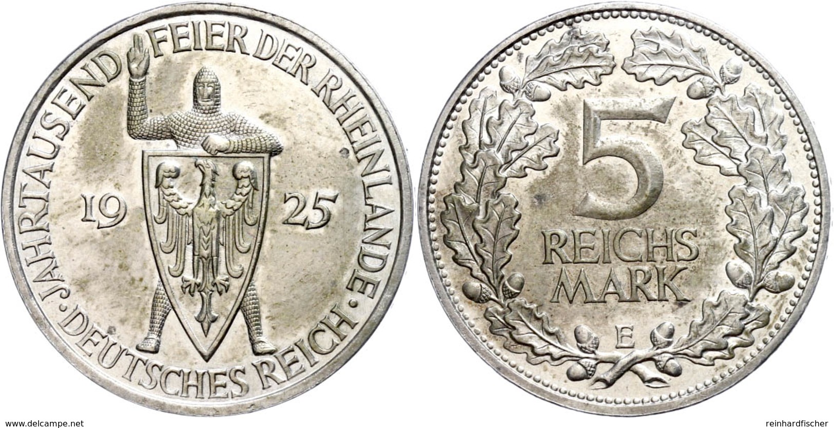 5 Reichsmark, 1925, E, Rheinlande, Vz., Katalog: J.322 Vz - Sonstige & Ohne Zuordnung
