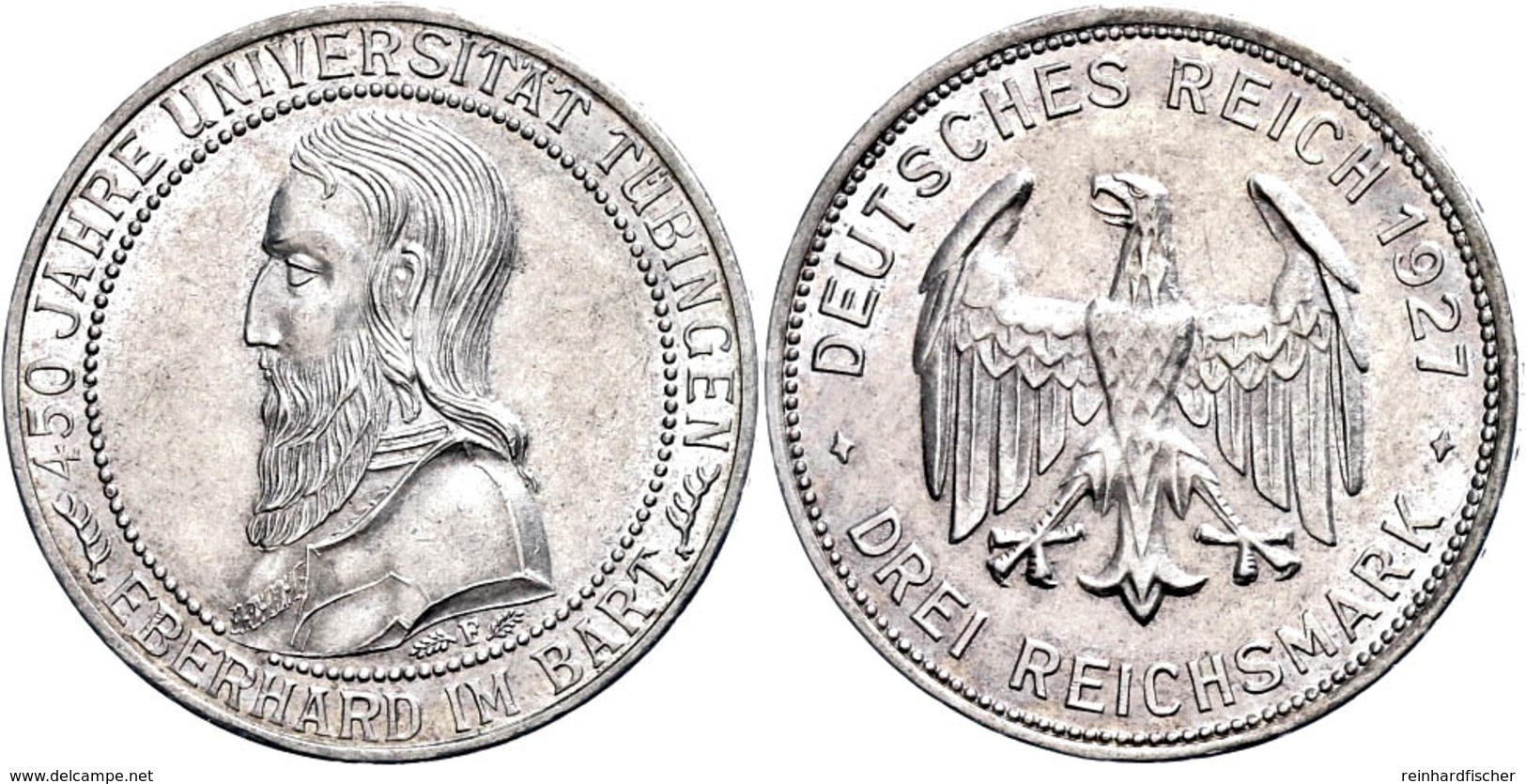 3 Reichsmark, 1927, Universität Tübingen, Kl. Rf., Vz., Katalog: J 328 Vz - Autres & Non Classés