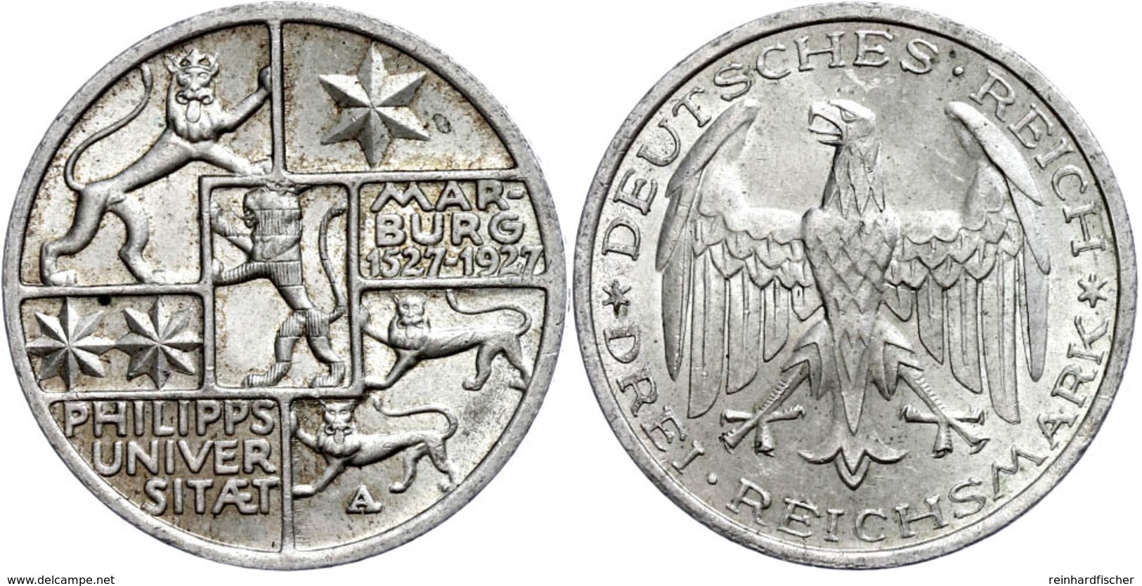3 Reichsmark, 1927, 400-Jahrfeier Der Gründung Der Universität Marburg, Vz., Katalog: J.330 Vz - Autres & Non Classés