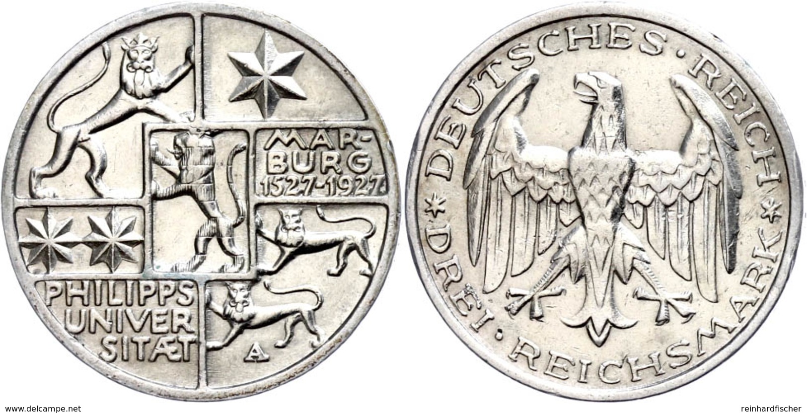 3 Reichsmark, 1927, Marburg, Vz., Katalog: J.330 Vz - Sonstige & Ohne Zuordnung