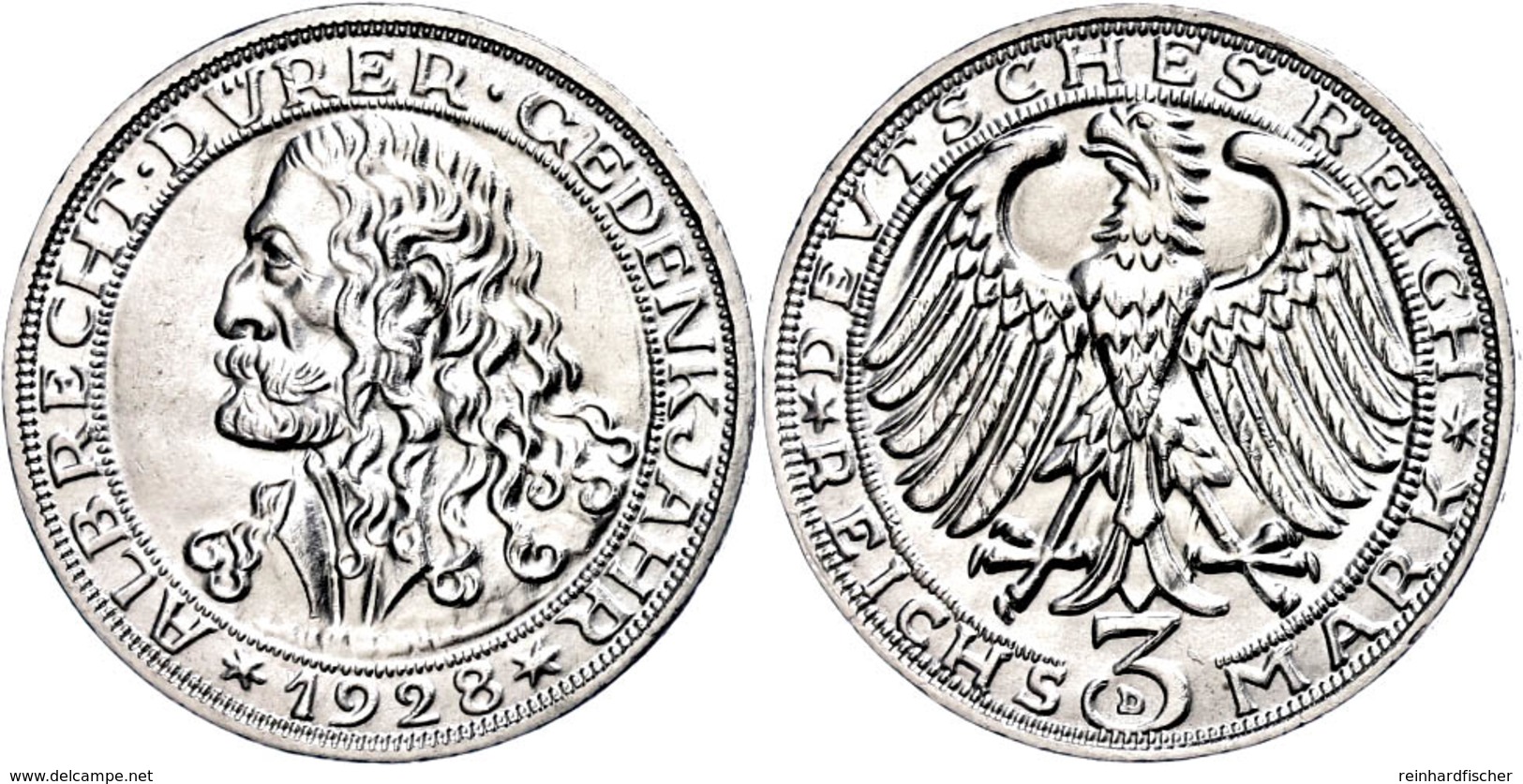 3 Reichsmark, 1928, Dürer, Kl. Rf., F. St., Katalog: J.332 - Other & Unclassified