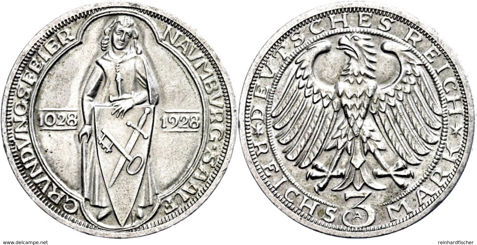 3 Reichsmark, 1928, Naumburg, Wz. Rf., Vz., Katalog: J.333 Vz - Other & Unclassified