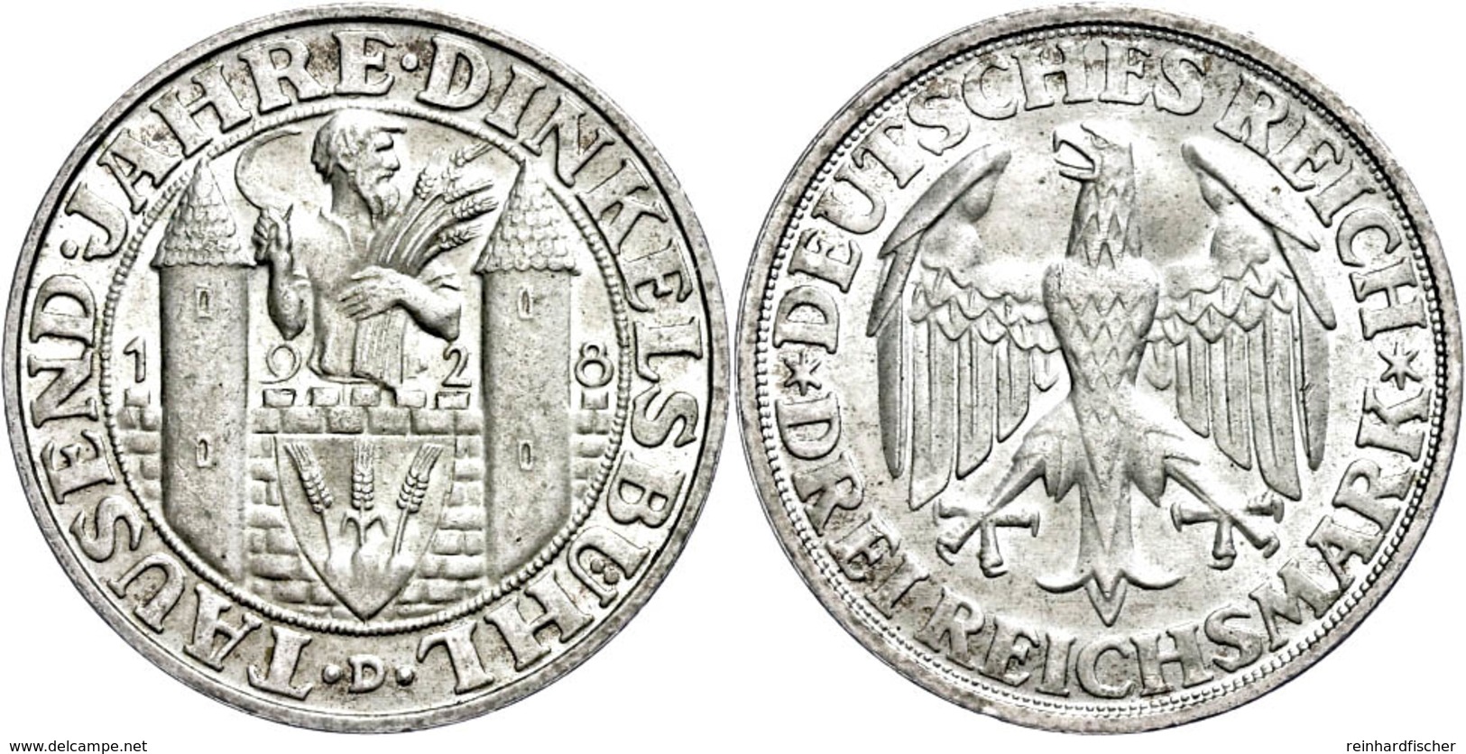 3 Reichsmark, 1928, Dinkelsbühl, F. St, Katalog: J.334 - Other & Unclassified