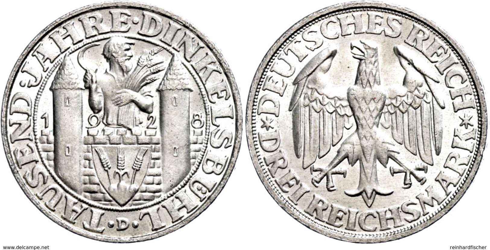 3 Reichsmark, 1928, Dinkelsbühl, Kl. Rf., St., Katalog: J.334 St - Autres & Non Classés