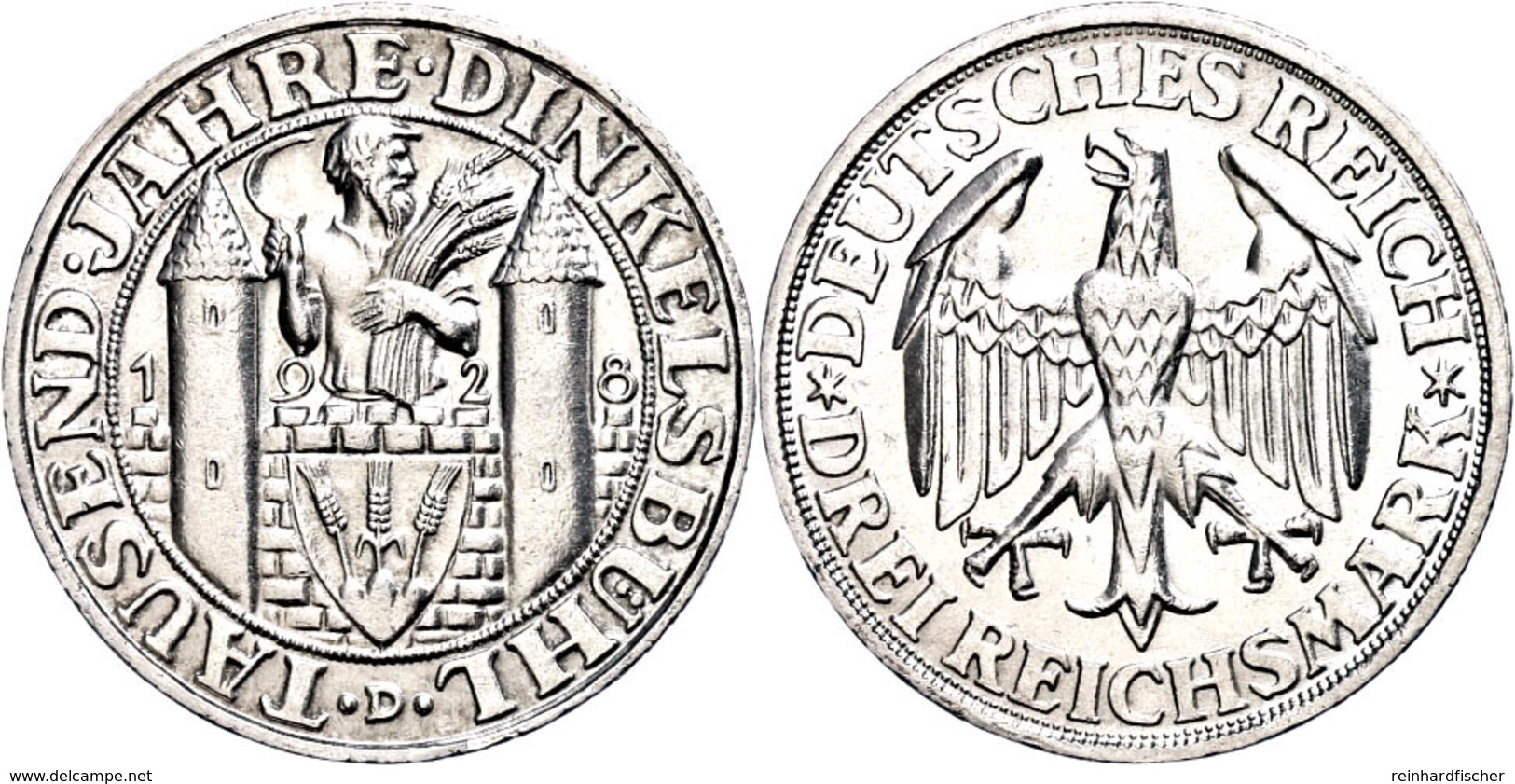 3 Reichsmark, 1928, Dinkelsbühl, Kl. Rf., Vz-st., Katalog: J.344 Vz-st - Altri & Non Classificati