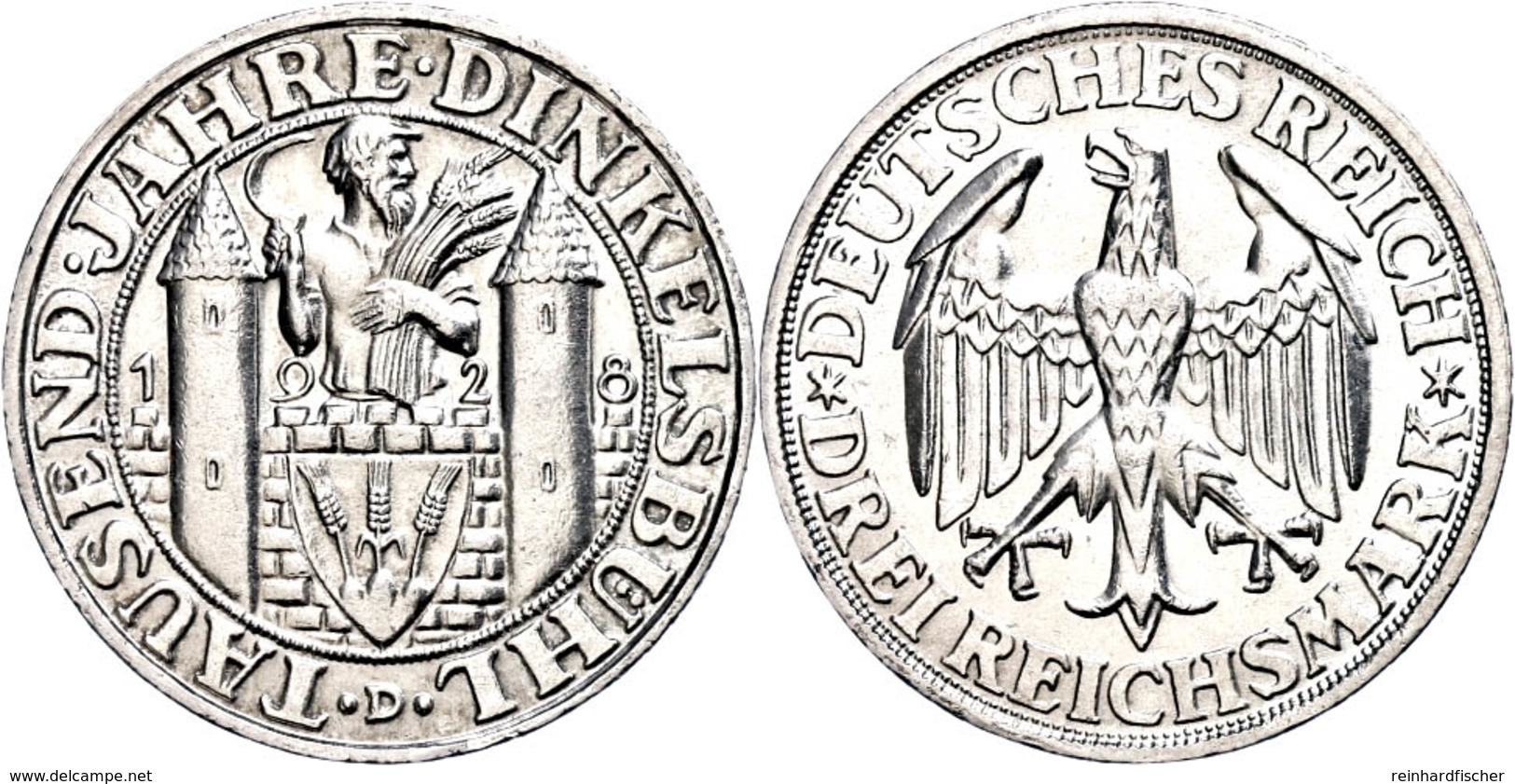 3 Reichsmark, 1928, Dinkelsbühl, Kl. Rf., Vz-st., Katalog: J.344 Vz-st - Sonstige & Ohne Zuordnung