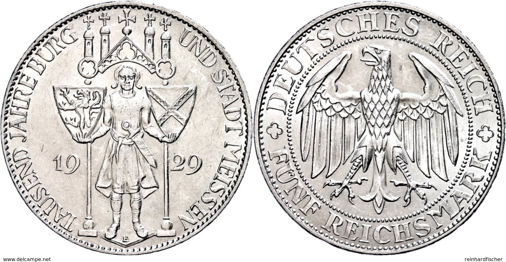 5 Reichsmark, 1929, Meißen, Kl. Rf., Vz., Katalog: J.339 Vz - Other & Unclassified