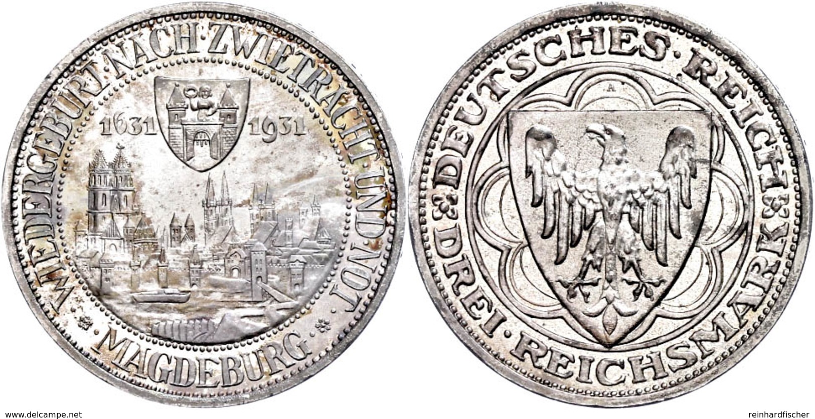 3 Reichsmark, 1931, Magdeburg, Schöne Patina, PP., Katalog: J.347 PP - Autres & Non Classés