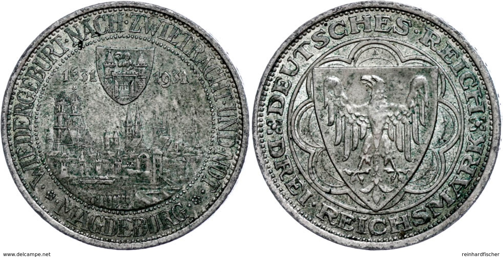 3 Reichsmark, 1931, Magdeburg, Vz., Katalog: J.347 Vz - Other & Unclassified