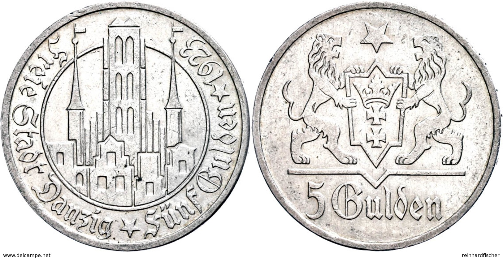 Danzig, 5 Gulden, 1923, Marienkirche, Kl. Rf., Vz., Katalog: J.D9 Vz - Other & Unclassified