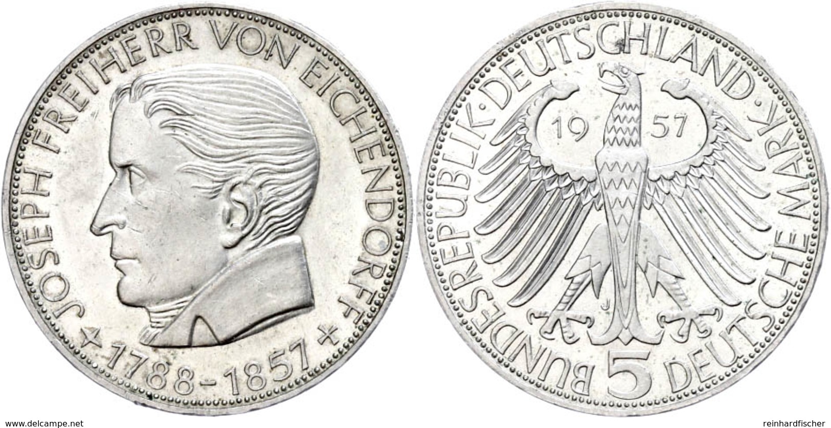 5 Mark, 1957, Eichendorff, Wz. Rf., Vz, Katalog: J. 391 Vz - Andere & Zonder Classificatie