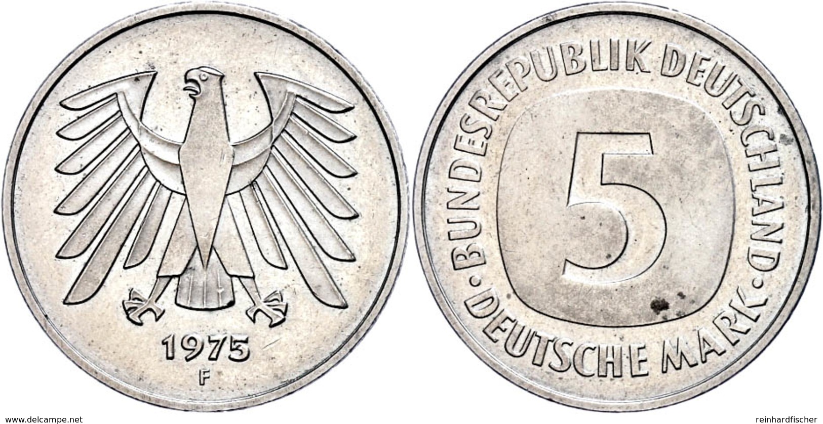 5 Mark, 1975, F, Ohne Randschrift, Vz., Katalog: J.415 Vz - Sonstige & Ohne Zuordnung