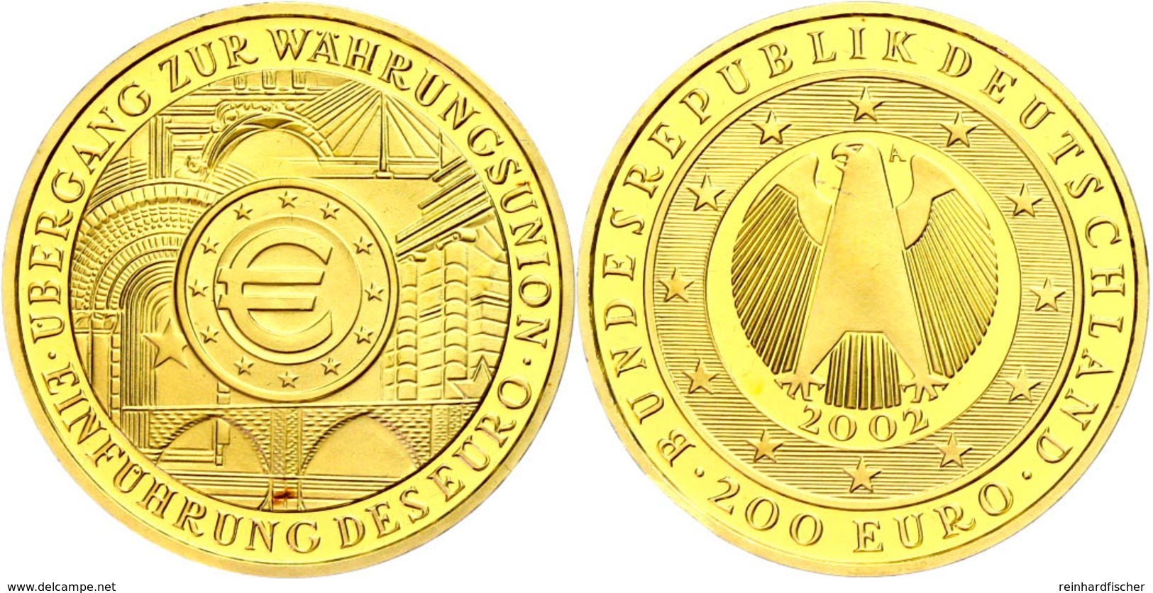 200 Euro, Gold, 2002, Währungsunion, A, Mit Zertifikat In Ausgabeschatulle, Kl. Roter Fleck, St., Katalog: J.494 St - Sonstige & Ohne Zuordnung