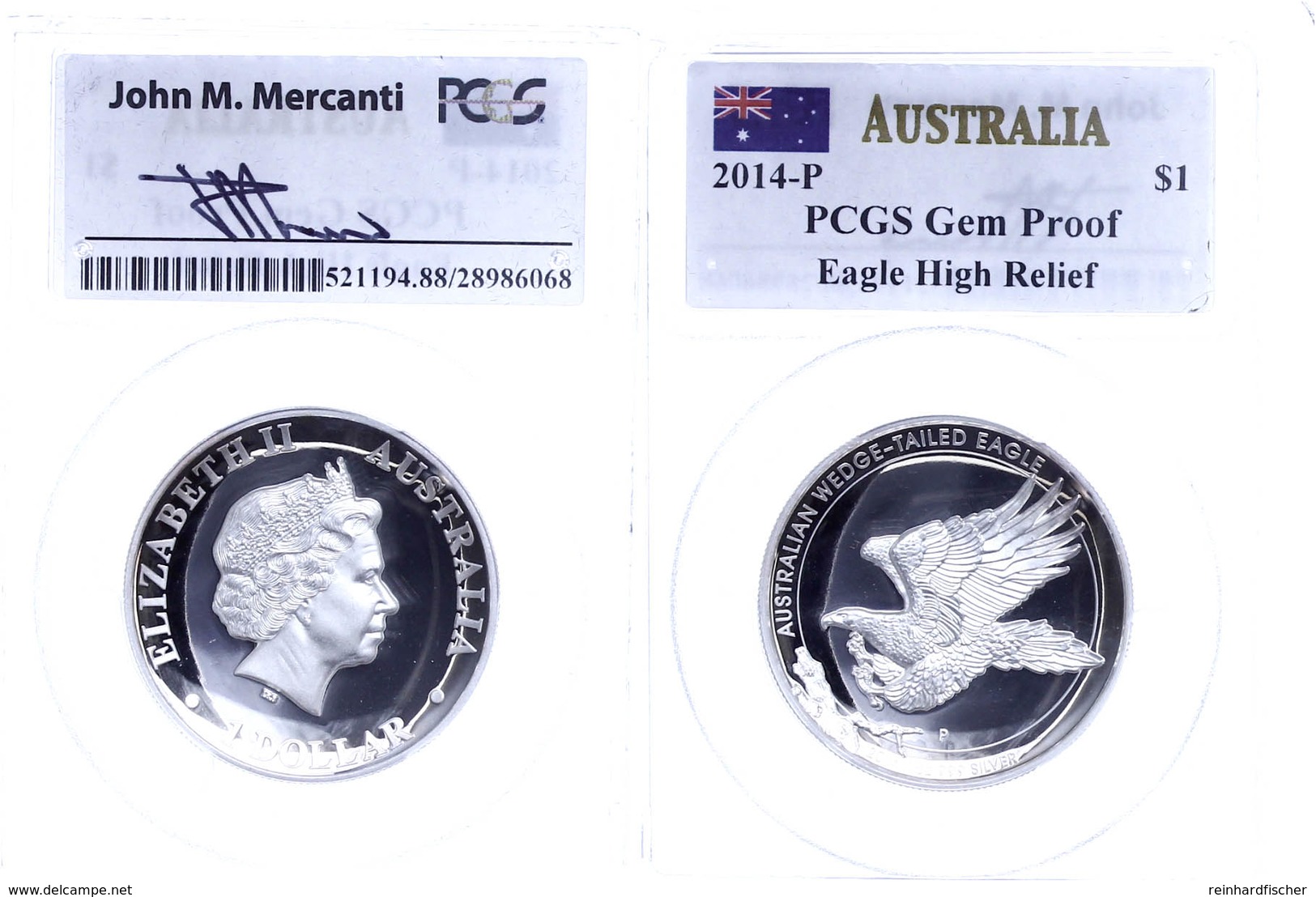 1 Dollar, 2014, Wedge Tailed Eagle, In Slab Der PCGS Mit Der Bewertung Gem Proof, High Relief, Mercanti-Flag Label, Mit  - Altri & Non Classificati