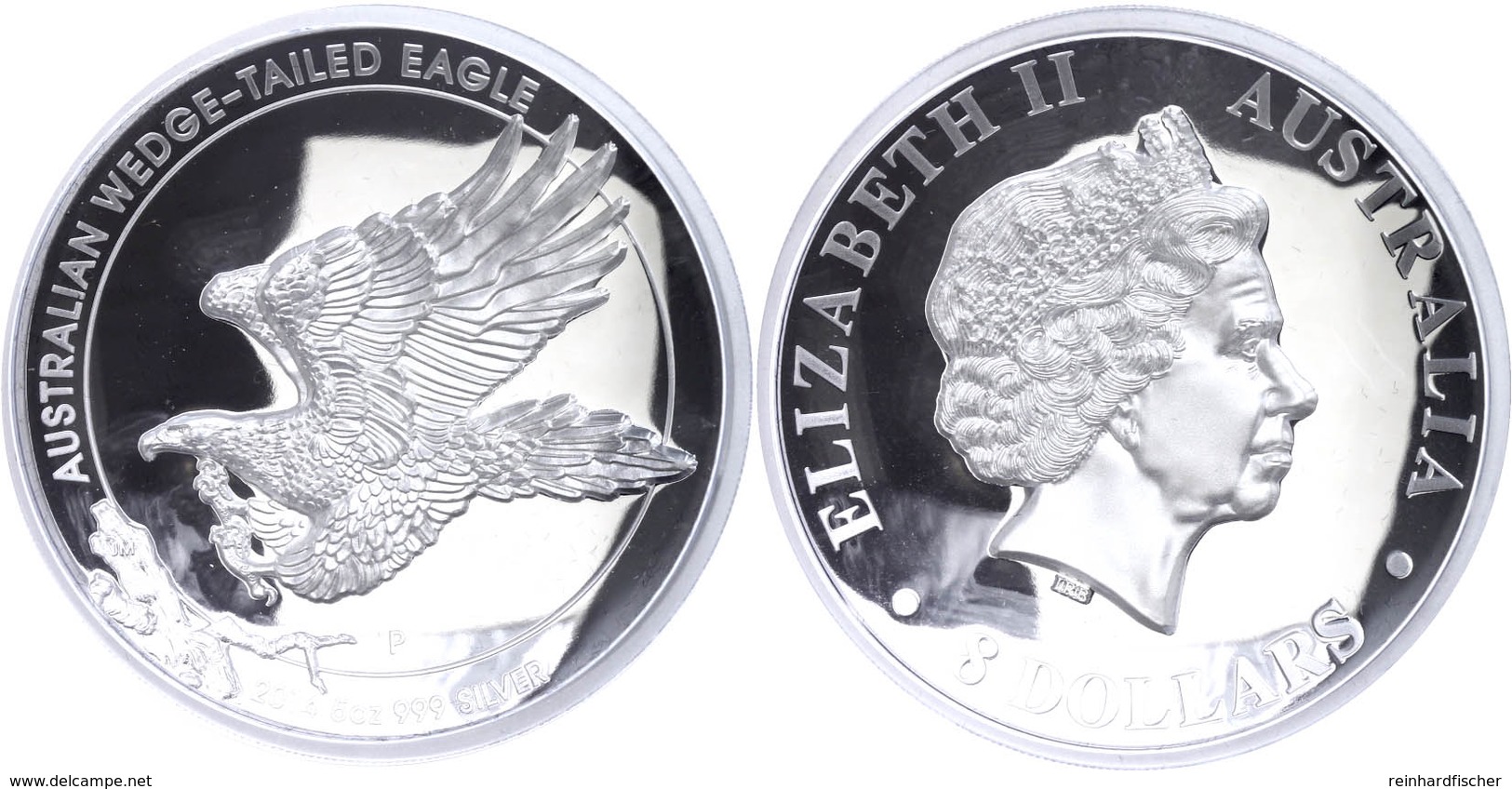 8 Dollars, 2014, Wedge Tailed Eagle, 5 Unzen  Silber, High Relief, Etui Mit OVP Und Zertifikat. Auflage Nur 5.000 Stück, - Sonstige & Ohne Zuordnung