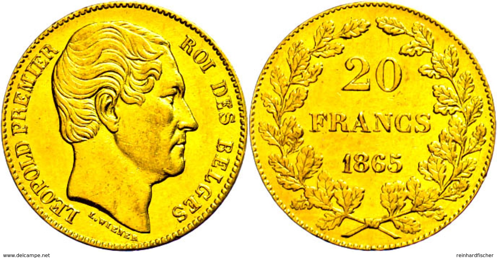 20 Francs, Gold, 1865, Leopold I., Fb. 411, Kl. Rf., Ss.  Ss - Altri & Non Classificati