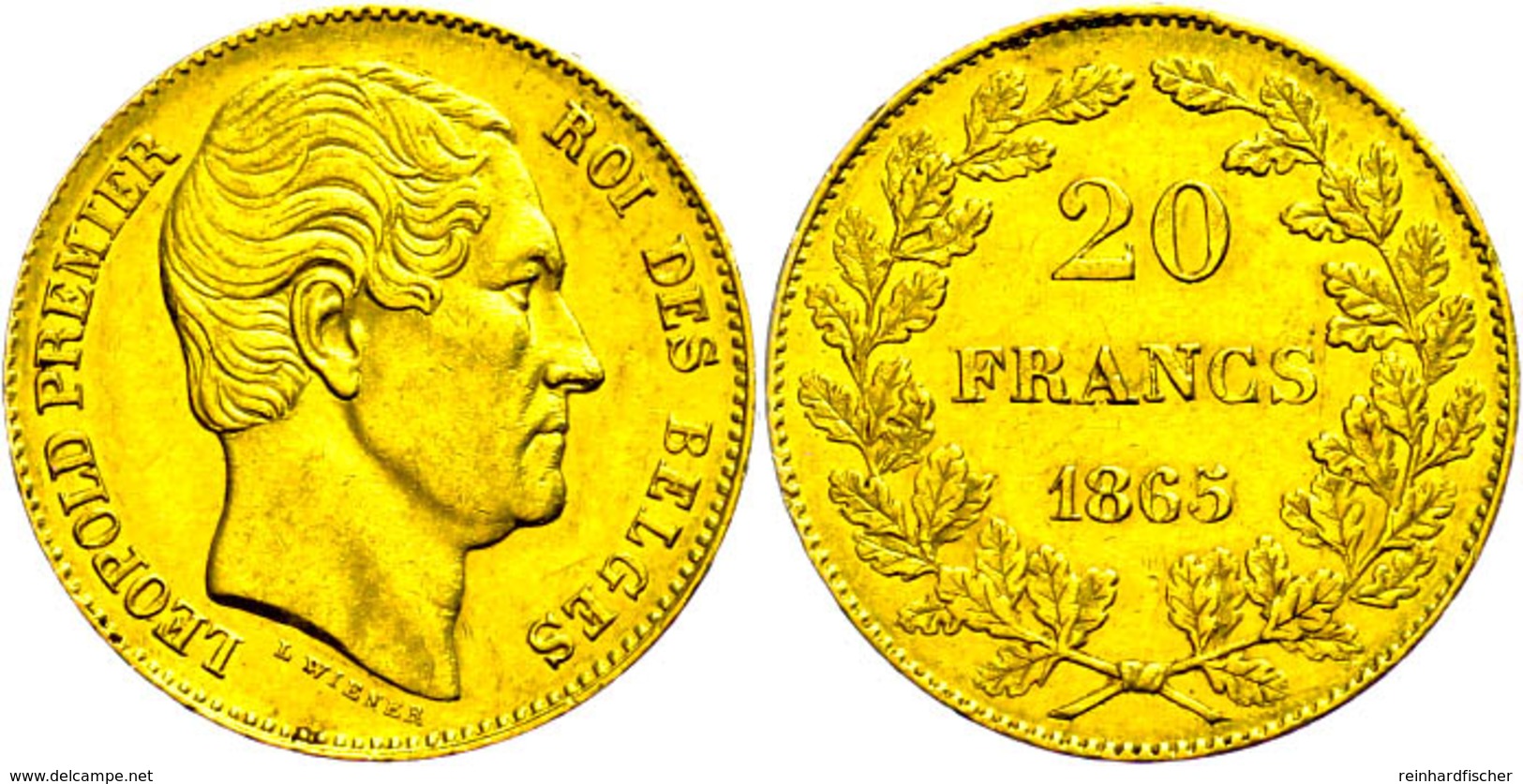 20 Francs, Gold, 1865, Leopold I., Fb. 411, Ss-vz.  Ss-vz - Autres & Non Classés