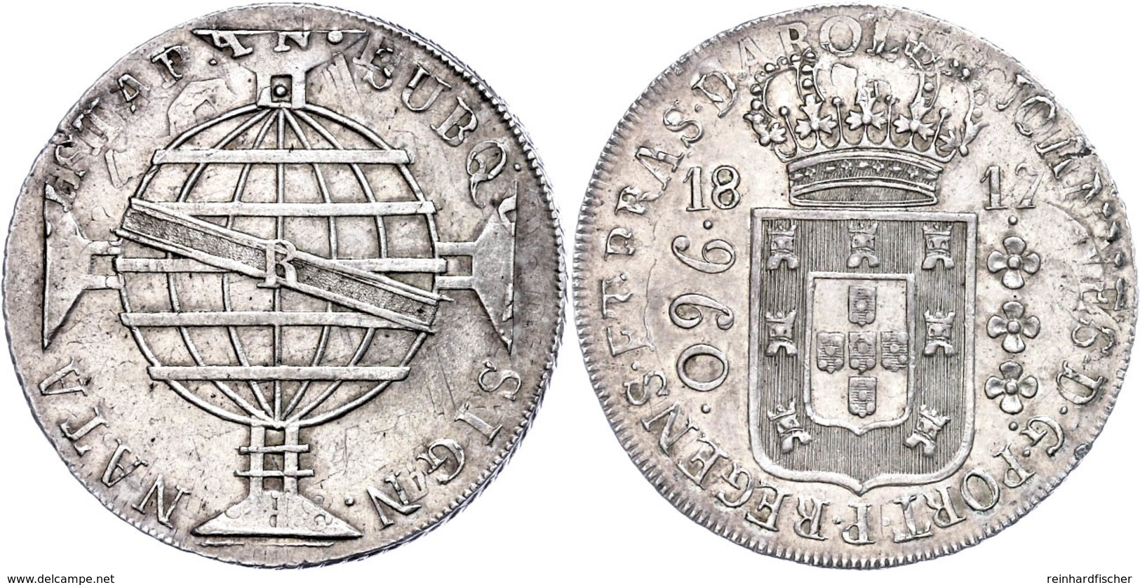 960 Reis, 1817, Überprägungsspuren, Kl. Rf., Vz.  Vz - Brasilien