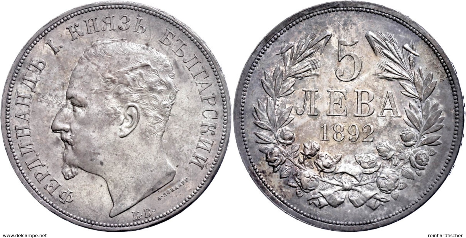 5 Lewa 1892 KB, Ferdinand I. 1887-1908,  Kl. Rf, Schöne Patina, Wz. Rf., Vz, Katalog: KM 15 Vz - Bulgarien