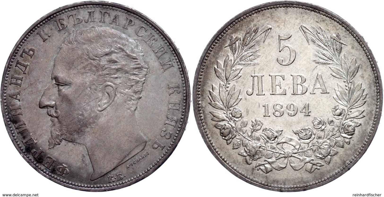 5 Lewa 1894 KB, Ferdinand I. 1887-1908,  Kl. Rf, Dunkle Patina, Vz, Katalog: KM 18 D - Bulgarien