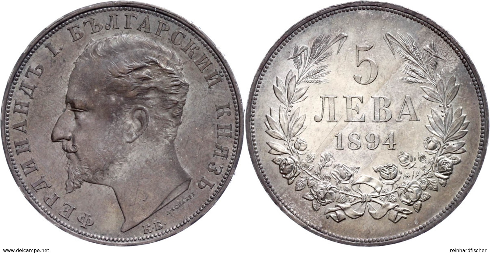 5 Lewa 1894 KB, Ferdinand I. 1887-1908, Patina, Kl. Kratzer Auf Revers, Vz., Katalog: KM 18 Vz - Bulgaria