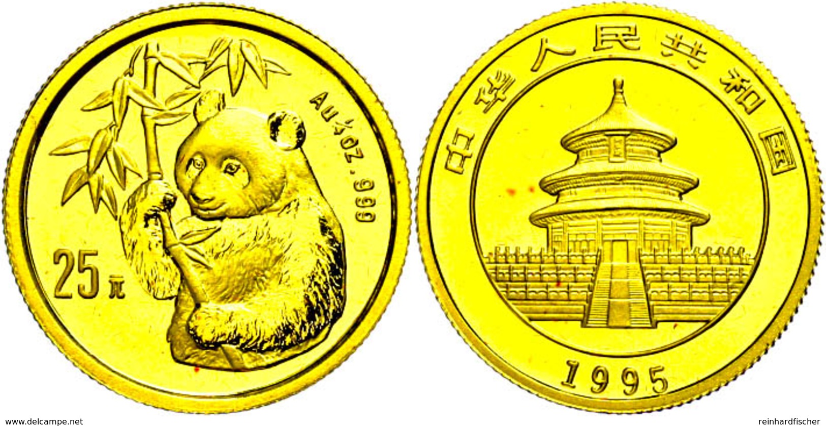 25 Yuan, Gold, 1995, Panda, Large Date, KM 717, Rote Flecken, St.  St - Cina