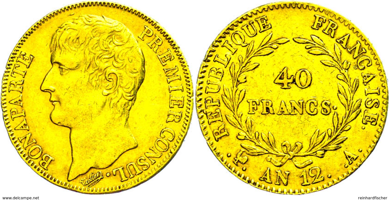 40 Francs, Gold, AN 12 (1803), Napoleon I., Mzz A Paris, Fb. 480, Gad. 1080, Ss.  Ss - Sonstige & Ohne Zuordnung