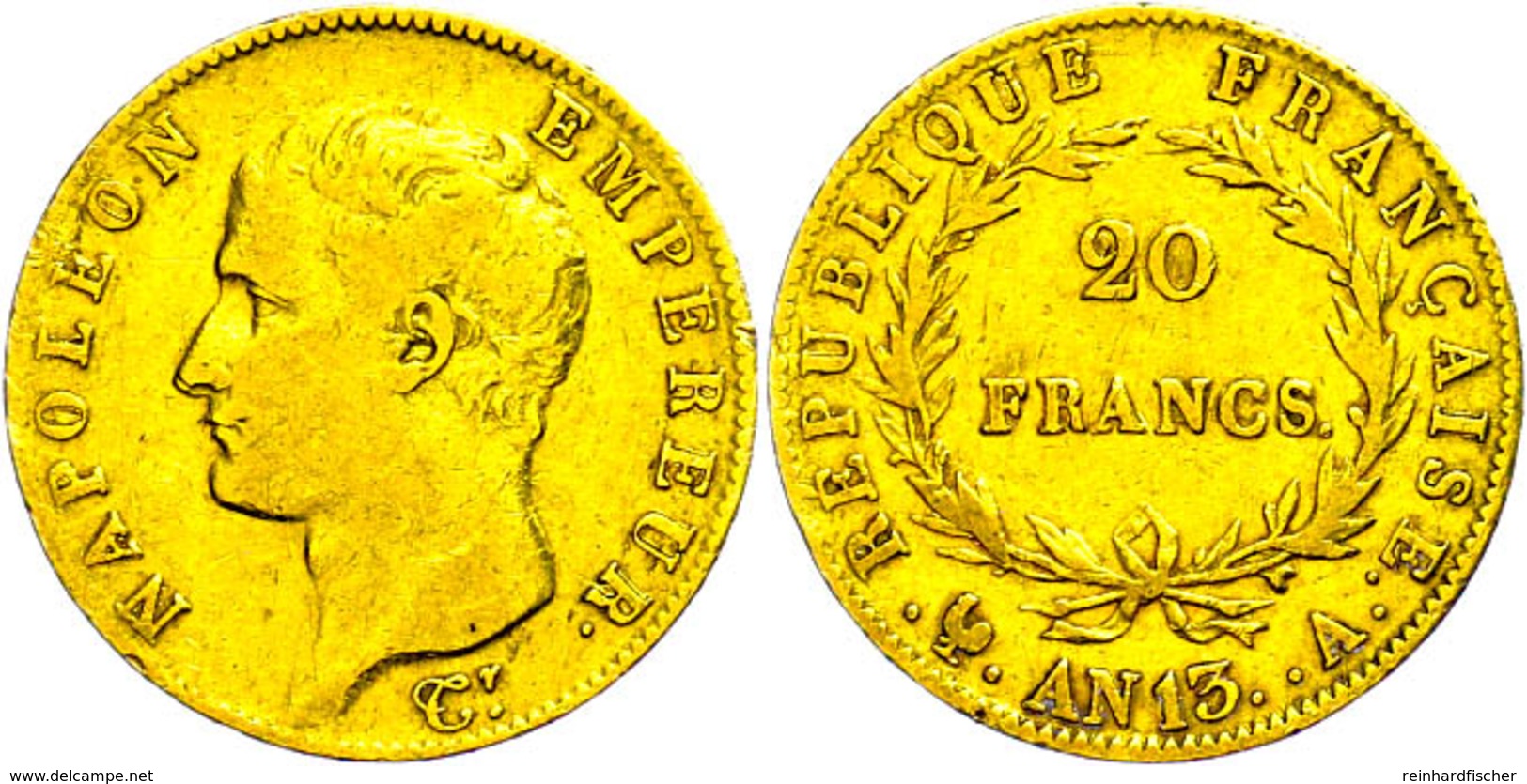 20 Francs, AN 13 (1804/05), A, Gold, Napoleon I., Fb. 487a, Kl. Rf., Ss.  Ss - Sonstige & Ohne Zuordnung