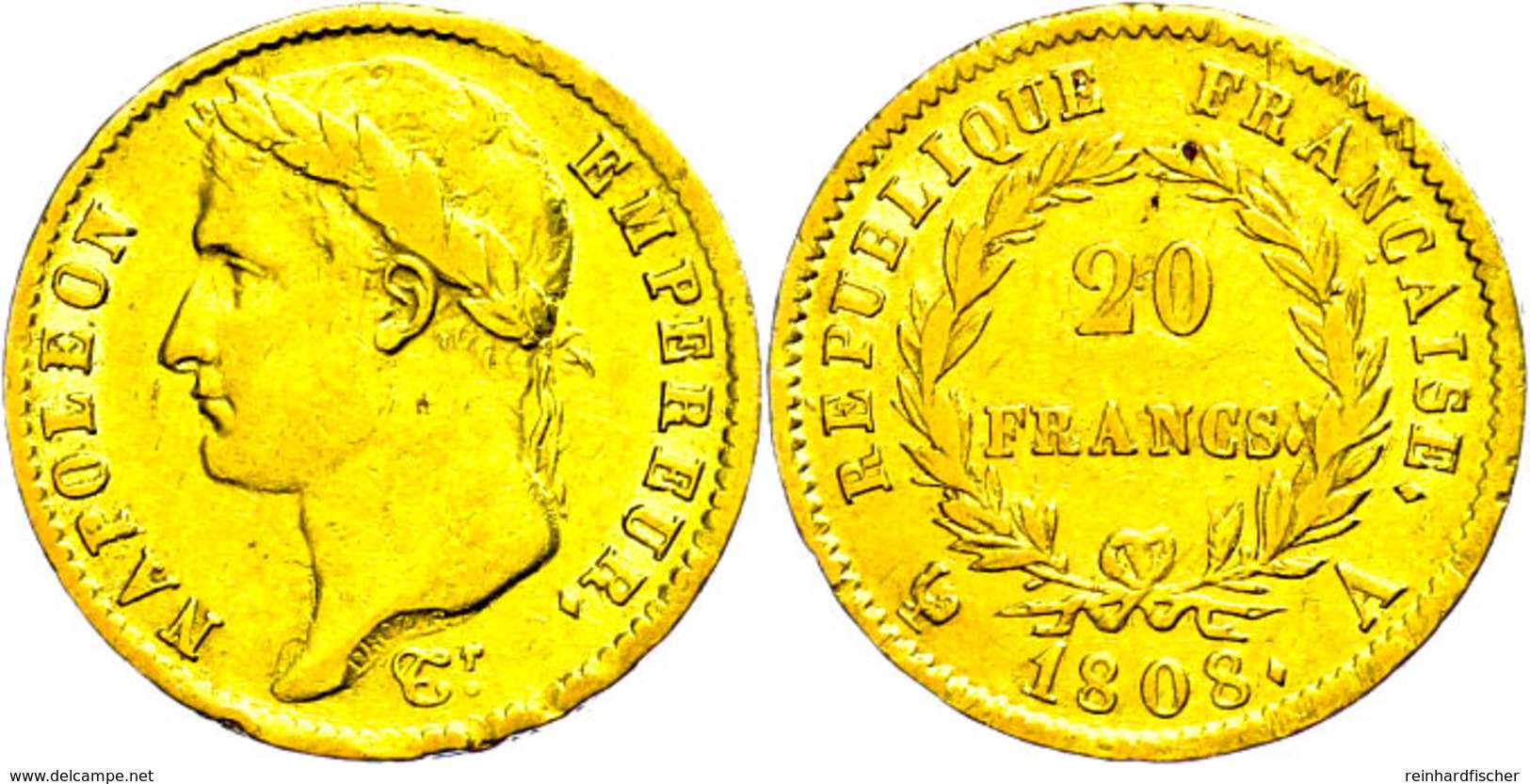 20 Francs, Gold, 1808, A, Napoleon I., Fb. 499, Wz. Hsp., Ss.  Ss - Sonstige & Ohne Zuordnung