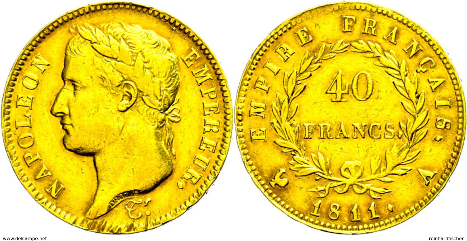 40 Francs, Gold, 1811, Napoleon, A (Paris), Fb. 505, Kl. Rf., Ss.  Ss - Other & Unclassified