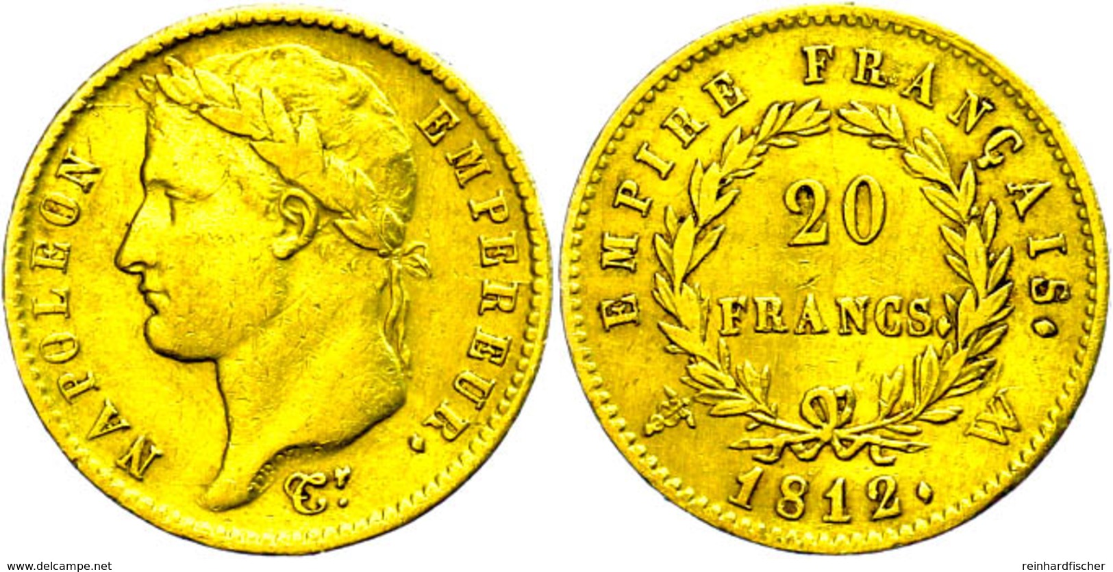 20 Francs, Gold, 1812, W (Lille), Napoleon I., Fb. 512, Kl. Rf., Leicht Berieben, Ss.  Ss - Autres & Non Classés