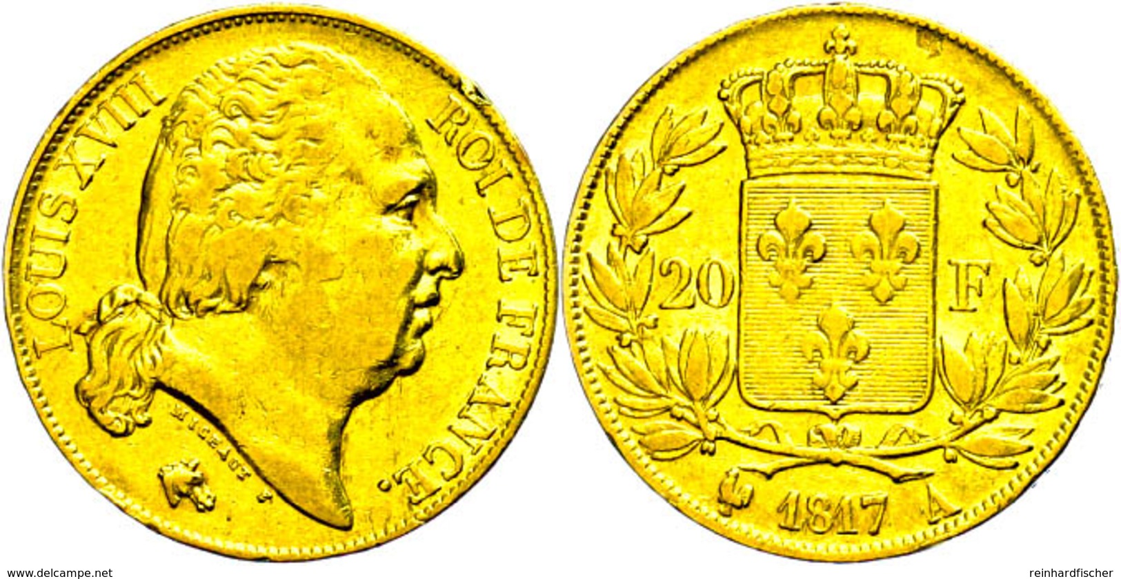 20 Francs, Gold, 1817, Ludwig XVIII., Paris, Fb. 538, Randfehler, Ss.  Ss - Sonstige & Ohne Zuordnung