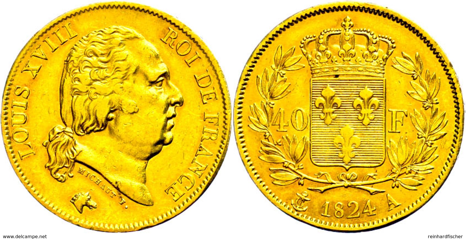 40 Francs, Gold, 1824, Louis XVIII., A (Paris), Fb. 532, Wz. Rf., Ss-vz.  Ss-vz - Autres & Non Classés