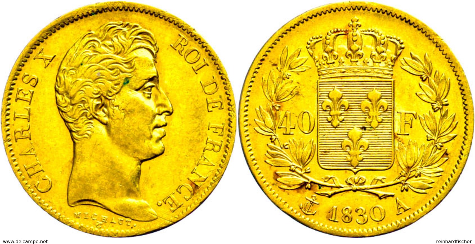 40 Francs, Gold, 1830, Karl X., A (Paris), Fb. 547, Kl. Rf., Ss-vz.  Ss-vz - Altri & Non Classificati