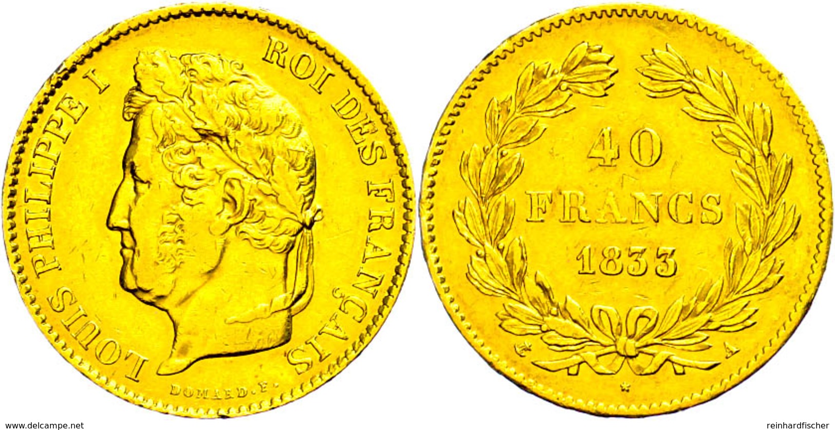 40 Francs Gold, 1833, A, Louis Philippe I., Fb. 557, Kl. Rf., Ss.  Ss - Altri & Non Classificati